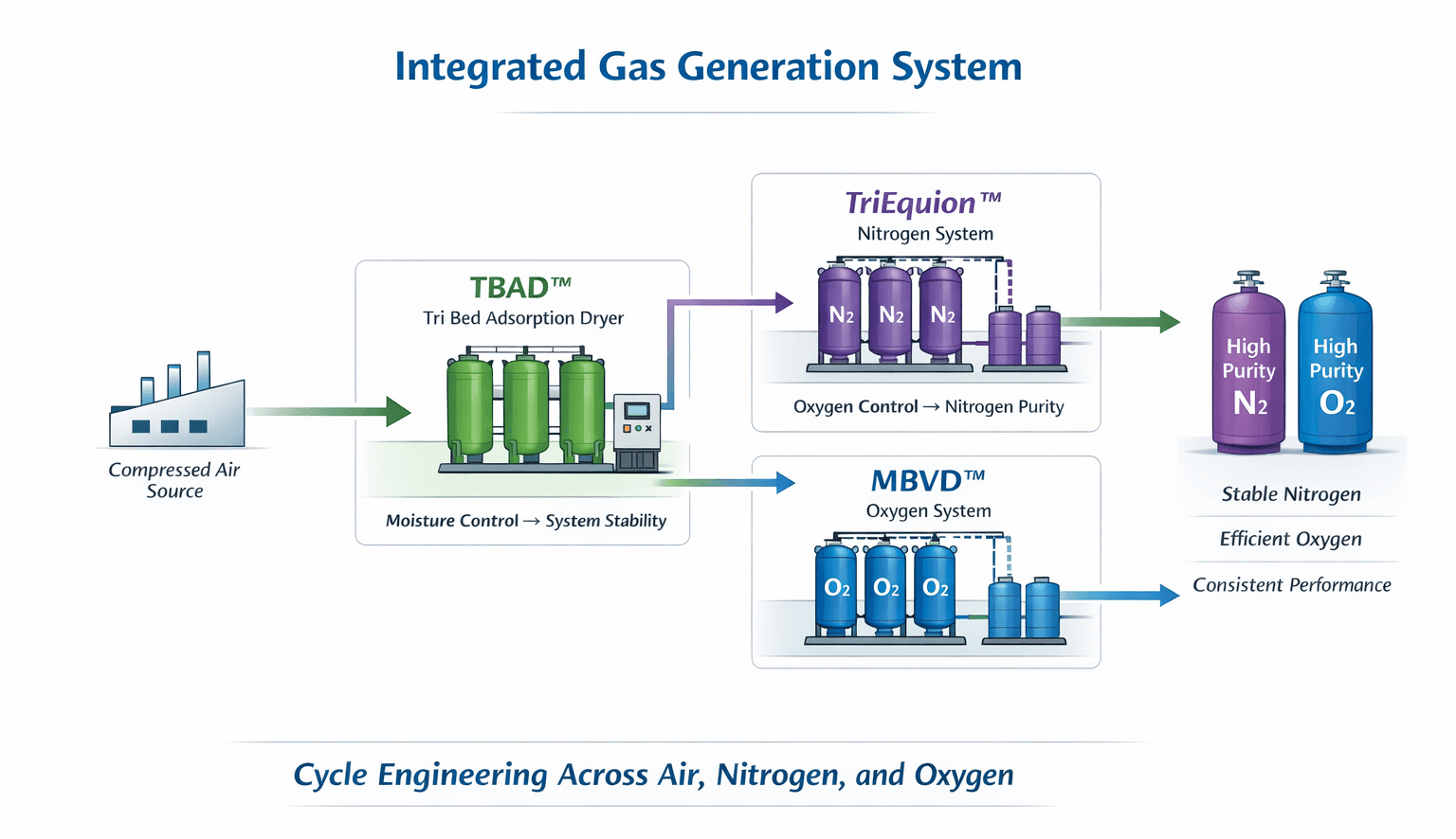 Integrated gas generation and drying process flow